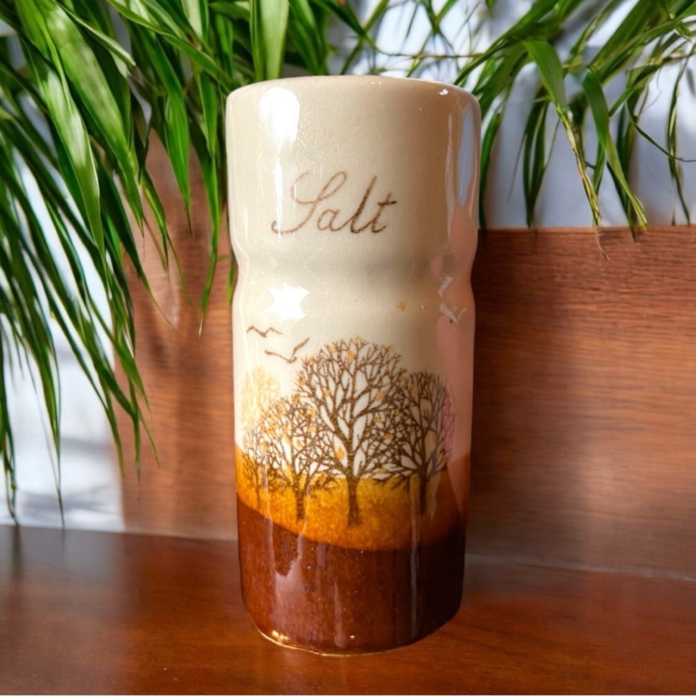 VINTAGE Brown Ceramic Salt, Pepper, Sugar, and Creamer Set with Tree Design - Picture 4 of 7